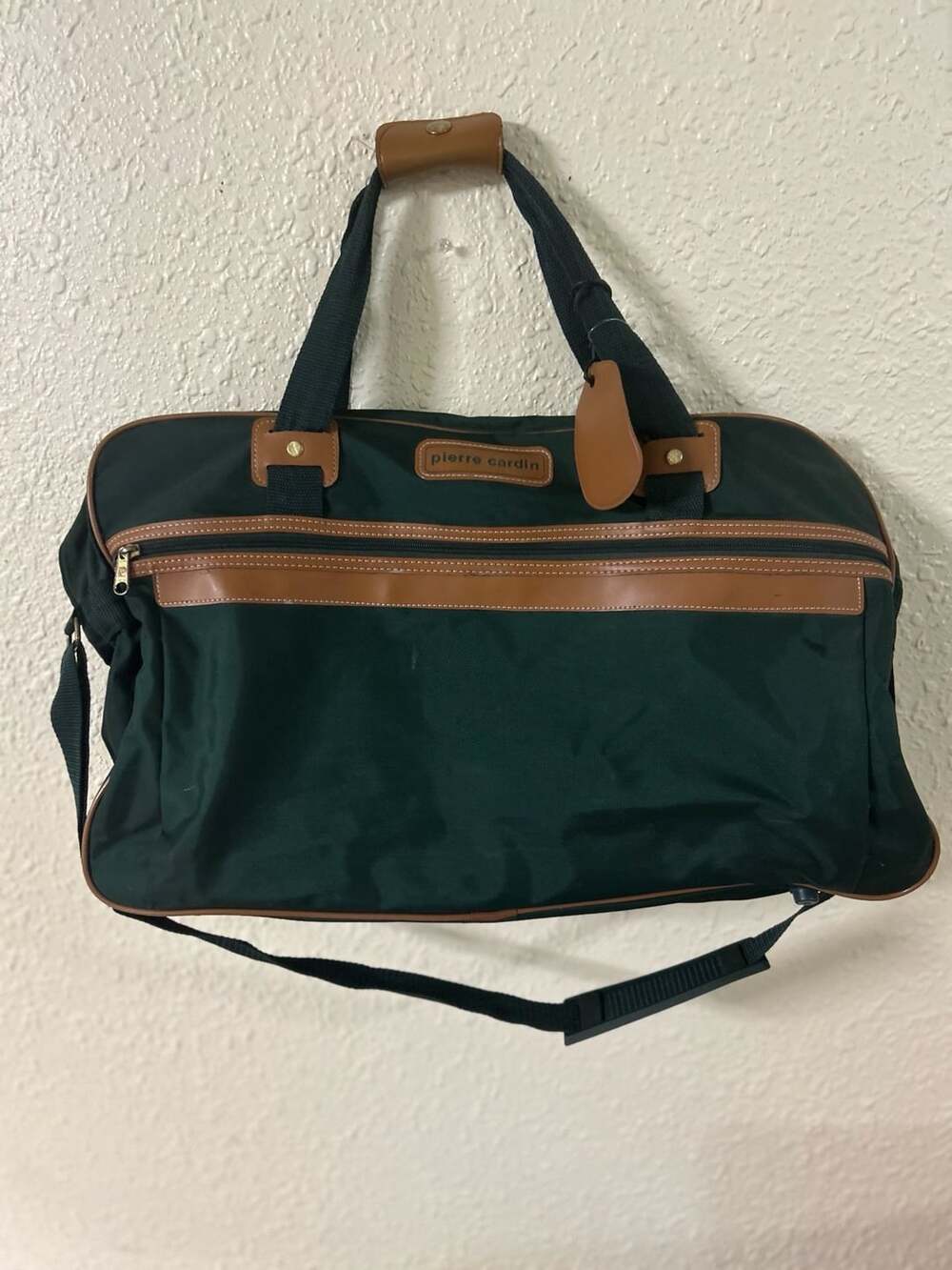 Vintage Pierre Cardin Travel Luggage Shoulder Carry On Green Brown